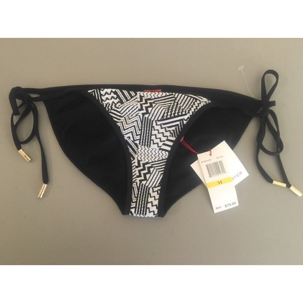 Red Carter String Bikini Bottom Black White Geometric Print Size M NWT